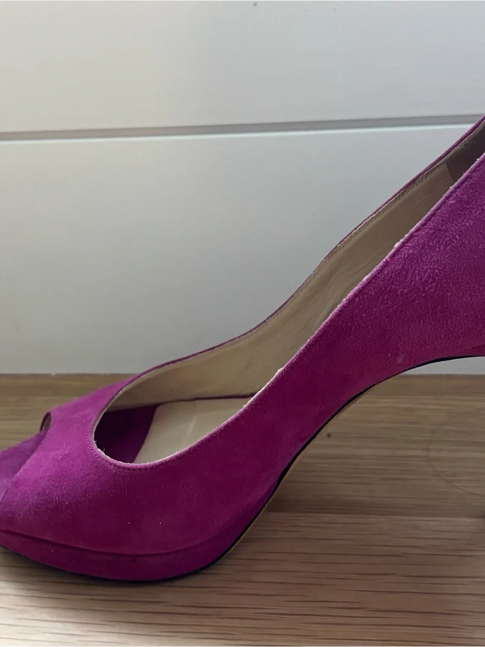 Jimmy Choo Women's Fuschia Suede Peep-Toe Pumps